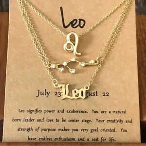Leo Horoscope 3 Rose Gold Tone Stone Faux Zodiac Astrology Necklaces New NWT